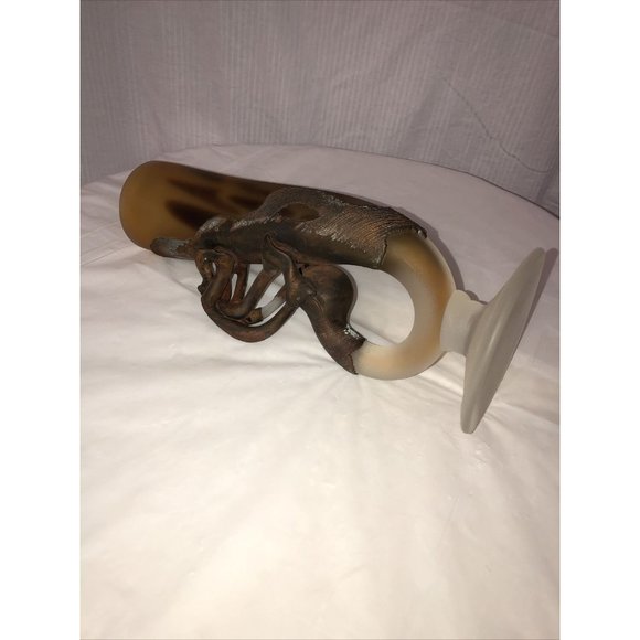 Art Deco Style Blown Glass Vase "Corn" 3d Metal Coated Brown  Handmade - Picture 10 of 12